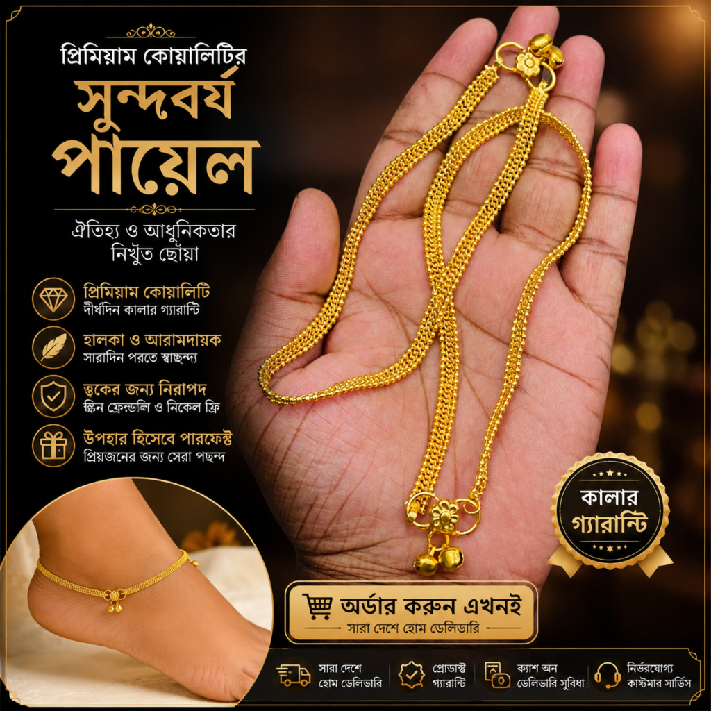 এক জোড়া রাজকীয় গোল্ডেন পায়েল মাত্র 600 টাকা